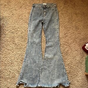 Cello Women's Blue Striped Flare Jeans